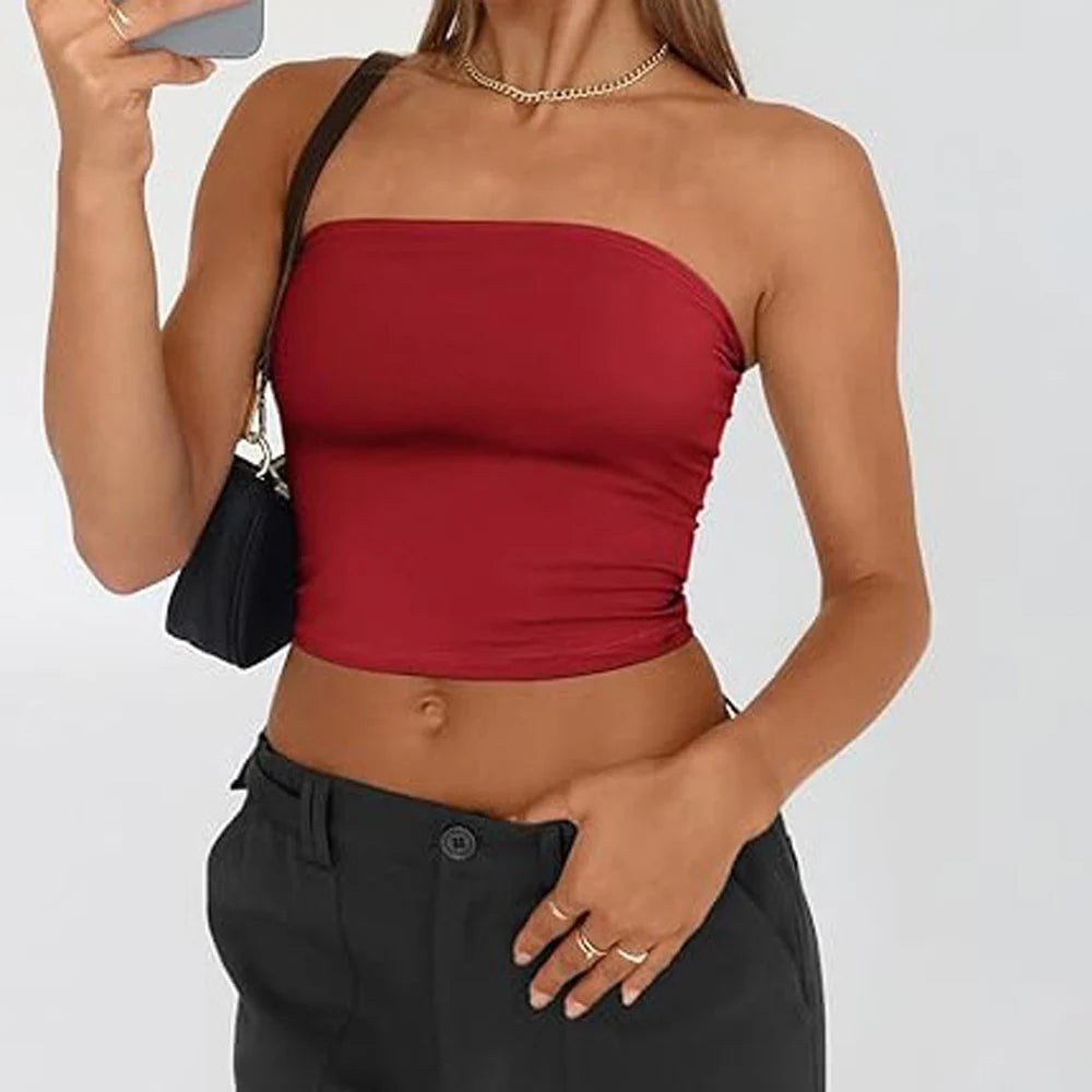 Sexy Strapless Camis Cropped Tank Tops Summer Lady Y2K slim Clubwear Tube Cami Vests SSFZC-2511