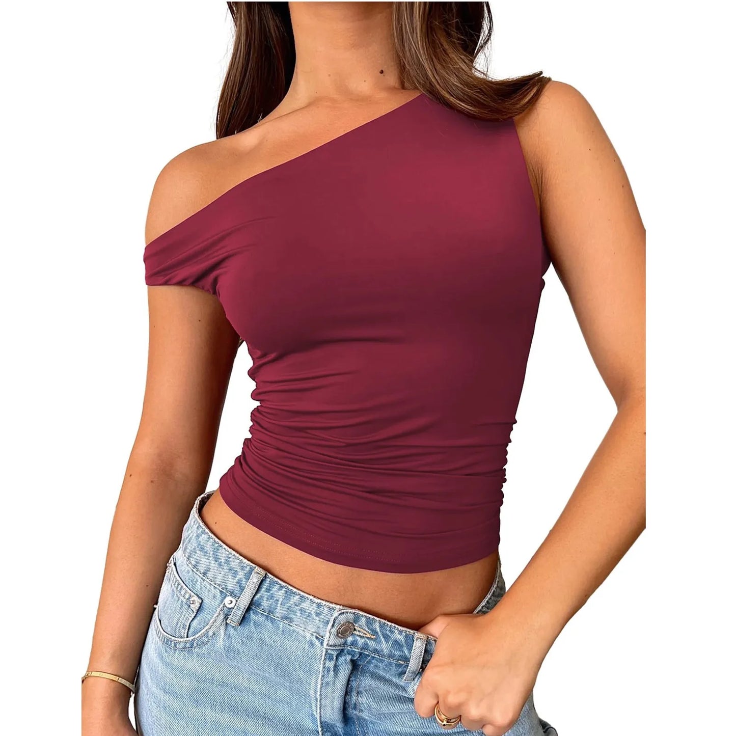 Women Off The Shoulder Sleeveless Soild Sexy Cute Tee Slim Fit Tight Crop-Top T Shirt Tank Tank Tops for Women Crop Top Tank Top