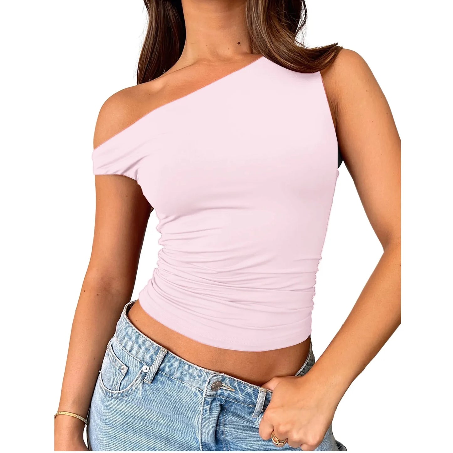 Women Off The Shoulder Sleeveless Soild Sexy Cute Tee Slim Fit Tight Crop-Top T Shirt Tank Tank Tops for Women Crop Top Tank Top