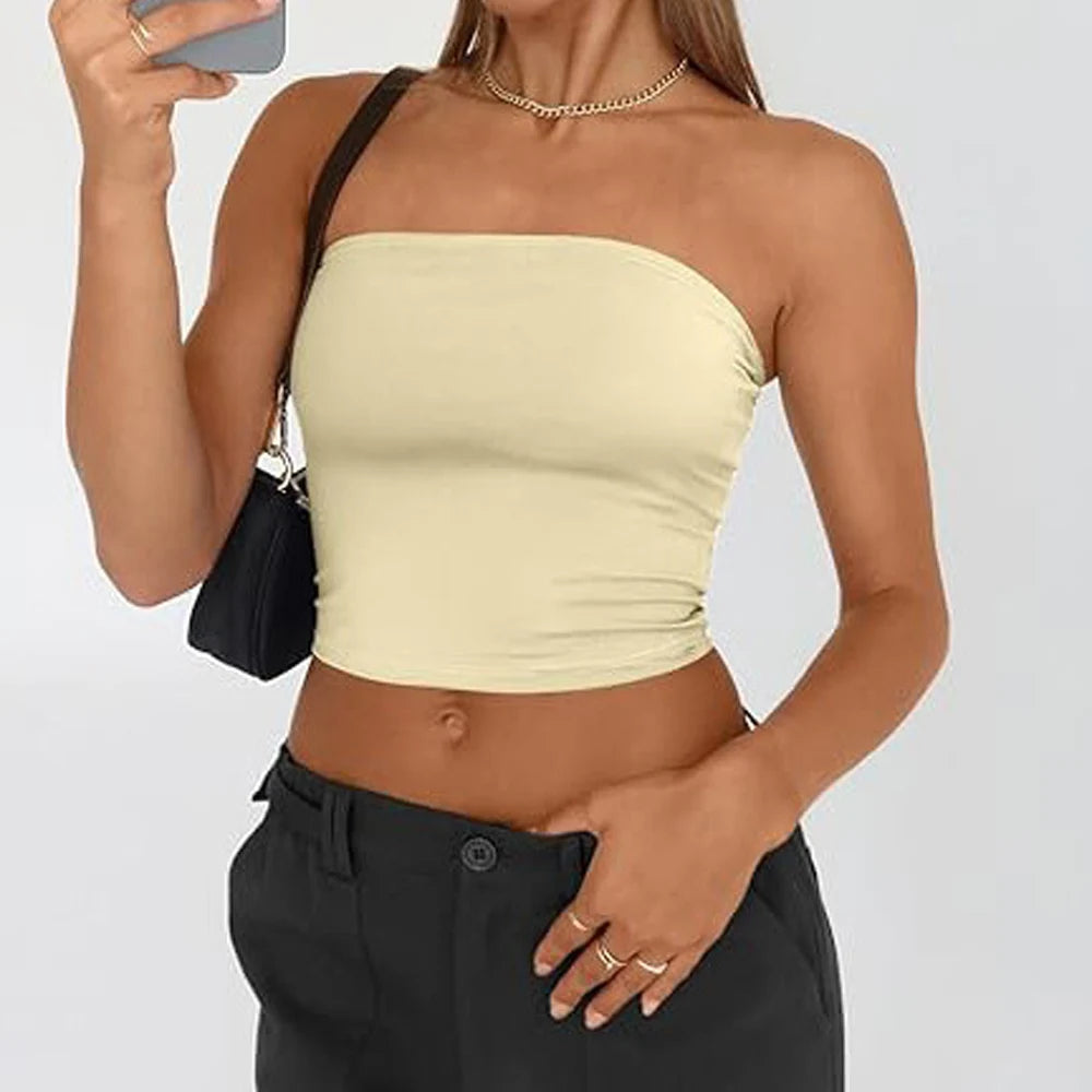Sexy Strapless Camis Cropped Tank Tops Summer Lady Y2K slim Clubwear Tube Cami Vests SSFZC-2511