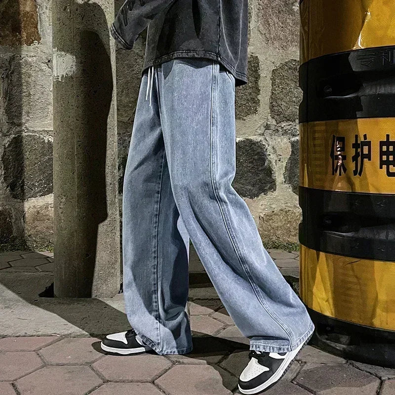 Good Quality Streetwear Loose Jeans Men Korean Style Fashion Loose Straight Wide Leg Pants Men's Brand Clothing Black Light Blue