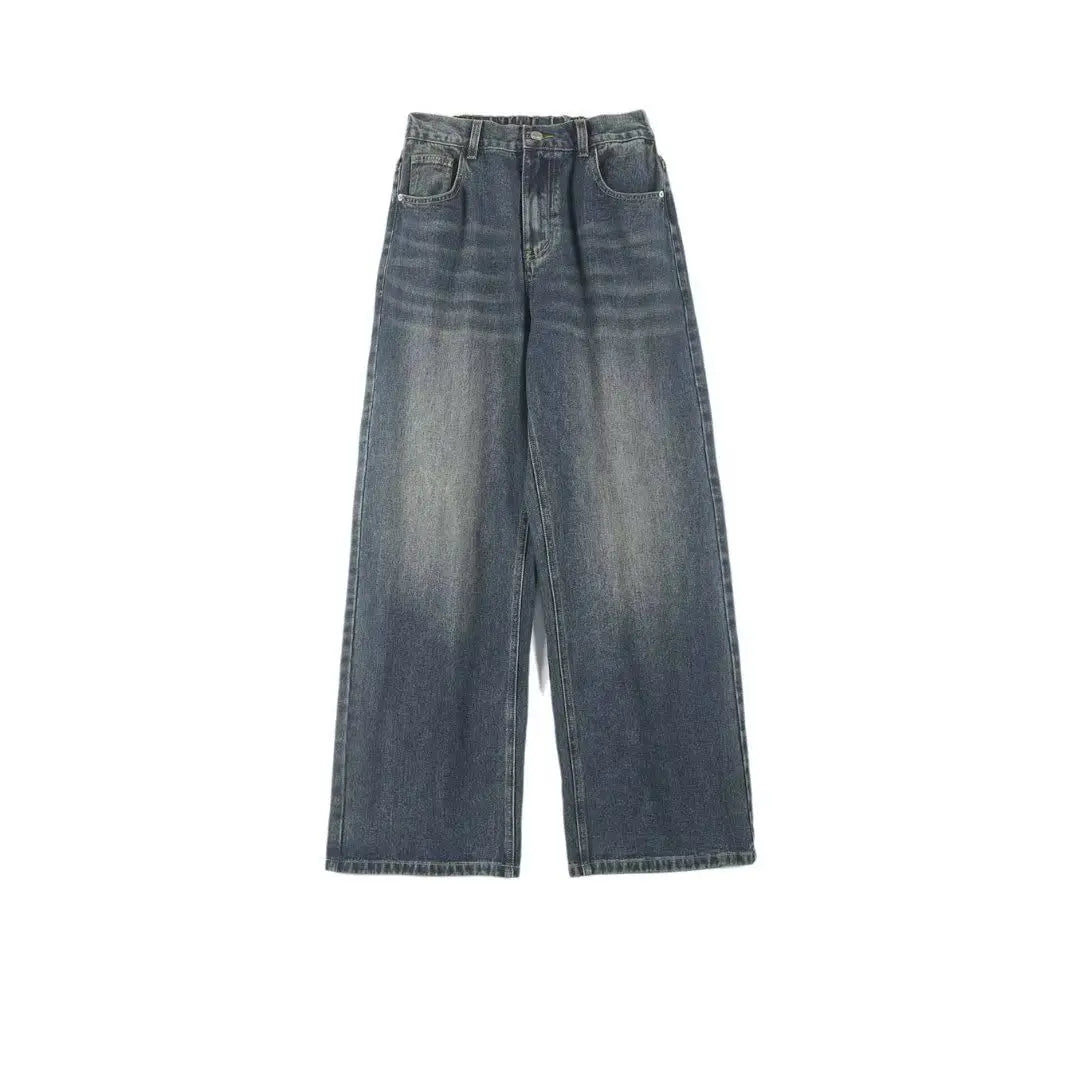 Men's Baggy Jeans Y2k Straight Leg Mid Waisted Solid Streetwear Loose Fit Vintage Hip Hop Denim Pants