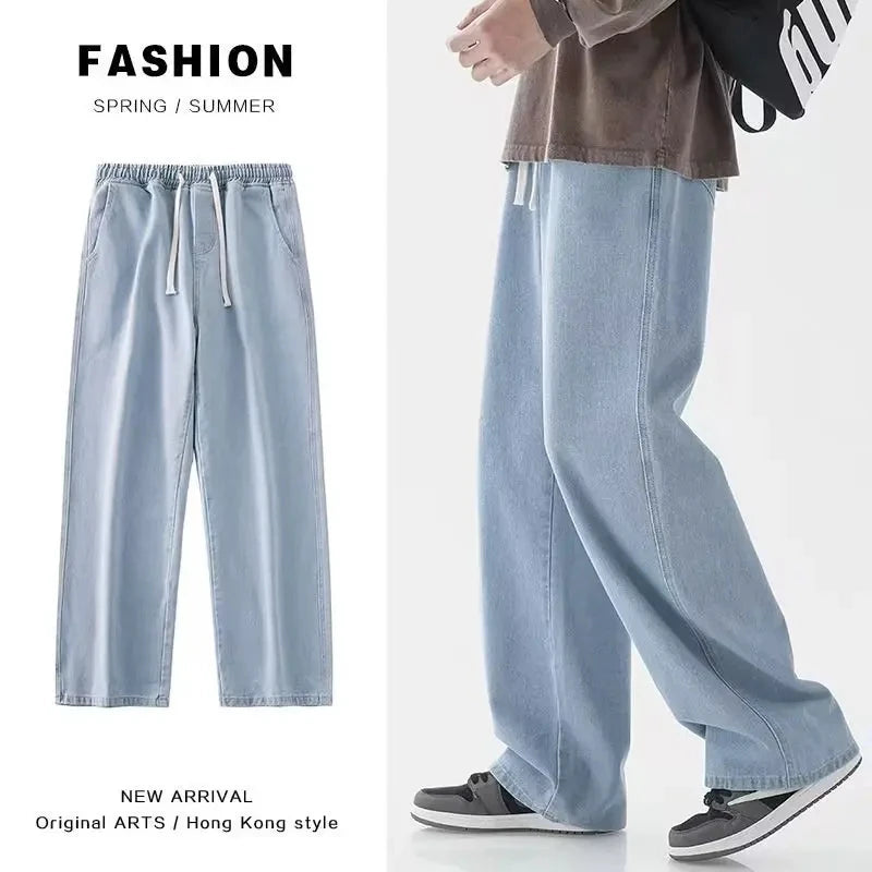2025 Mens Loose Fit Jeans Retro High Waist Straight Leg Pants Casual Streetwear Fall Outfit Trendy