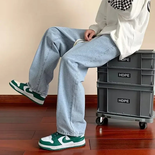 2025 Mens Loose Fit Jeans Retro High Waist Straight Leg Pants Casual Streetwear Fall Outfit Trendy