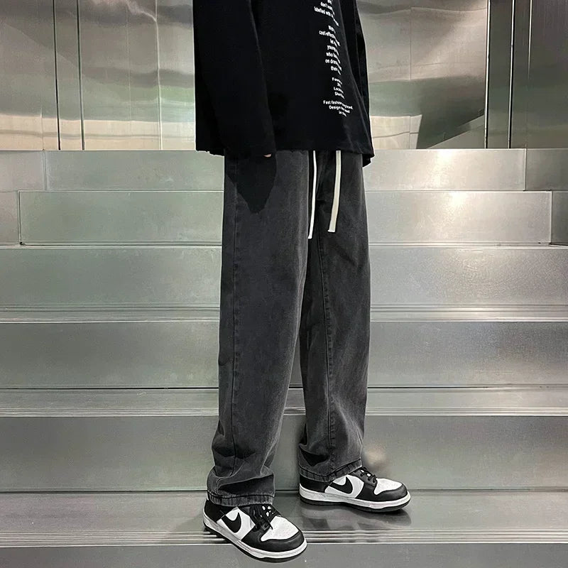 2025 Mens Loose Fit Jeans Retro High Waist Straight Leg Pants Casual Streetwear Fall Outfit Trendy