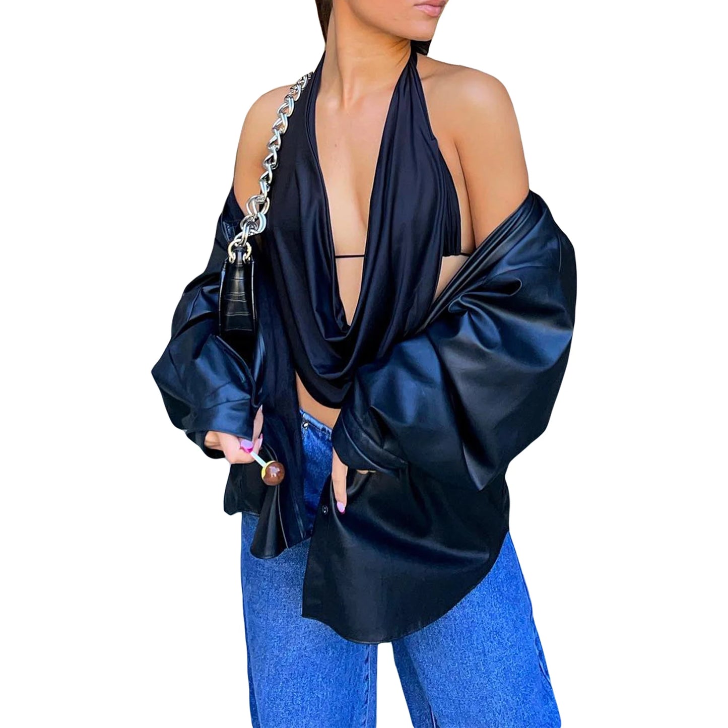 New Fashion Women Halterneck Tops Summer Casual Front Draped Bandage Backless Sleeveless Tops Streetwear