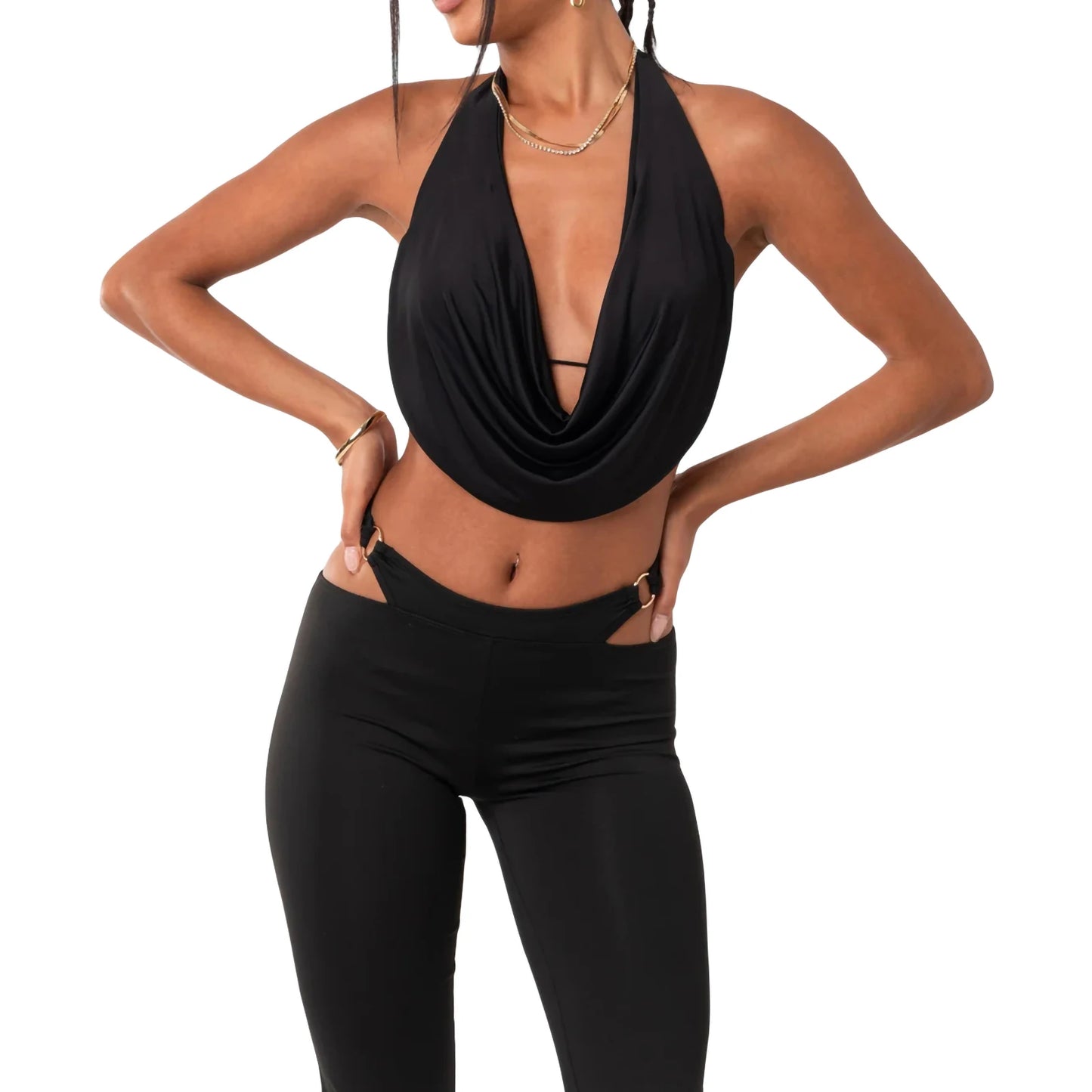 New Fashion Women Halterneck Tops Summer Casual Front Draped Bandage Backless Sleeveless Tops Streetwear