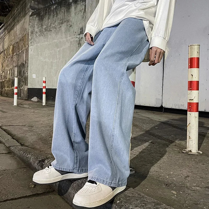 Good Quality Streetwear Loose Jeans Men Korean Style Fashion Loose Straight Wide Leg Pants Men's Brand Clothing Black Light Blue