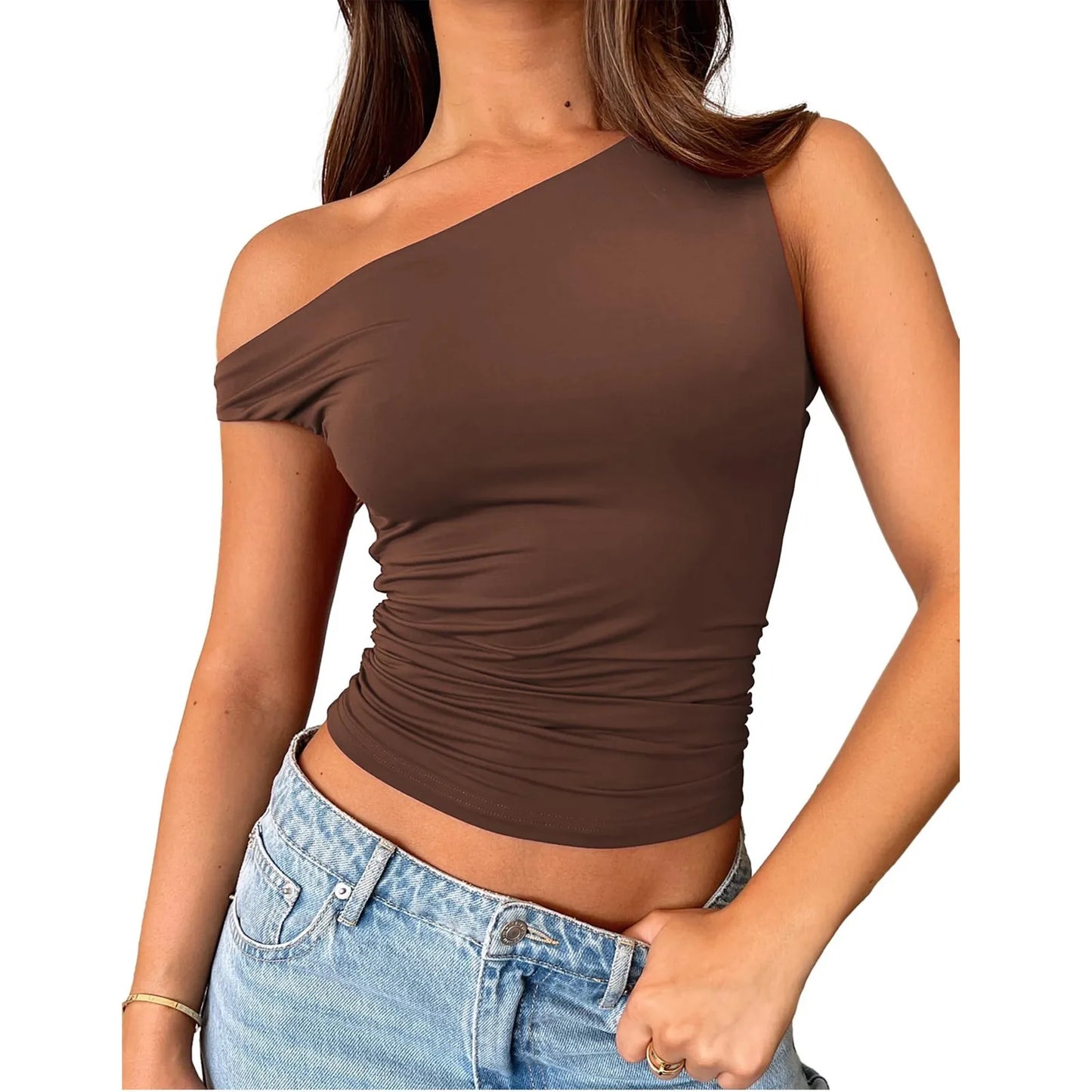 Women Off The Shoulder Sleeveless Soild Sexy Cute Tee Slim Fit Tight Crop-Top T Shirt Tank Tank Tops for Women Crop Top Tank Top