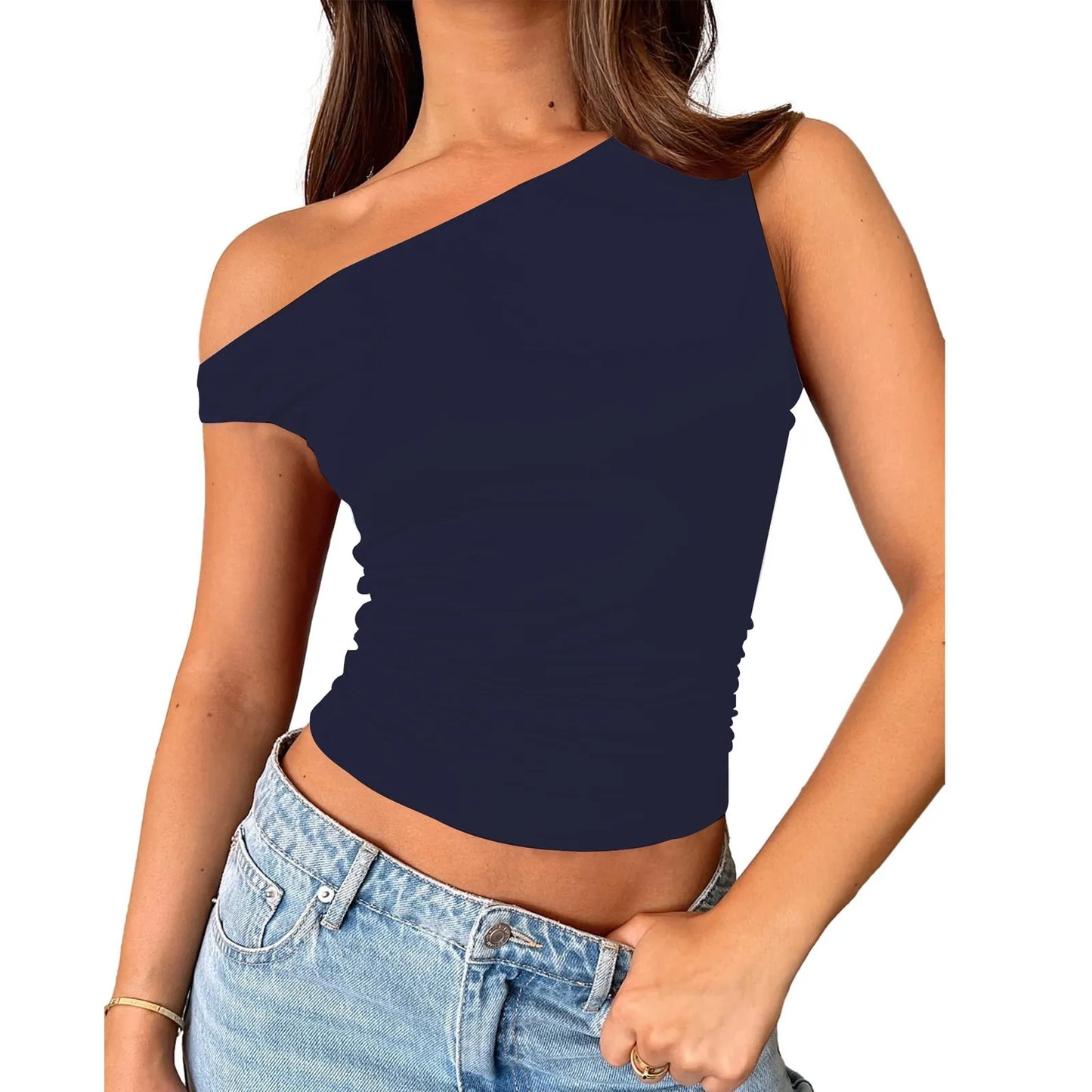 Women Off The Shoulder Sleeveless Soild Sexy Cute Tee Slim Fit Tight Crop-Top T Shirt Tank Tank Tops for Women Crop Top Tank Top