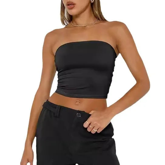 Sexy Strapless Camis Cropped Tank Tops Summer Lady Y2K slim Clubwear Tube Cami Vests SSFZC-2511