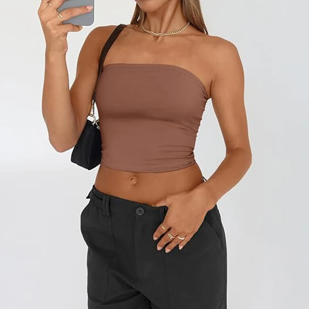 Sexy Strapless Camis Cropped Tank Tops Summer Lady Y2K slim Clubwear Tube Cami Vests SSFZC-2511