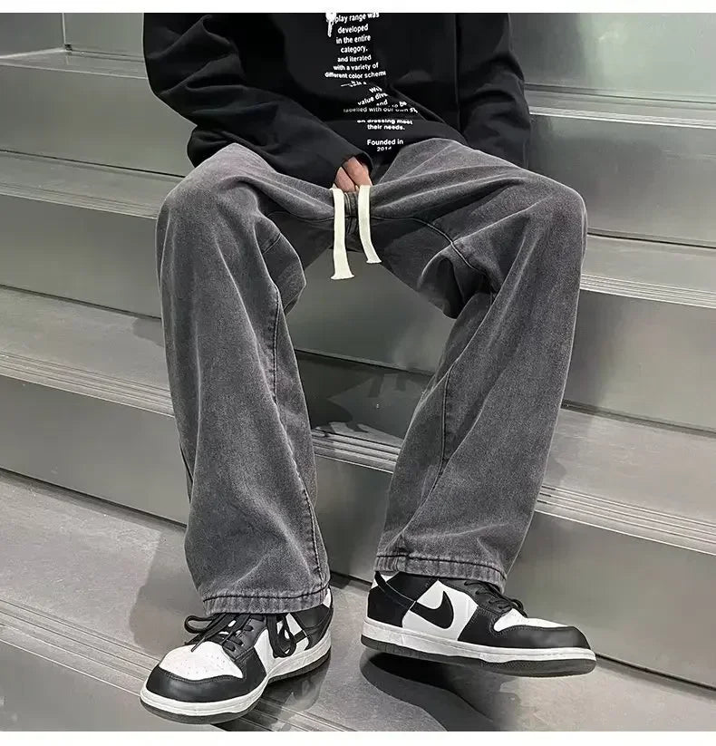 2025 Mens Loose Fit Jeans Retro High Waist Straight Leg Pants Casual Streetwear Fall Outfit Trendy