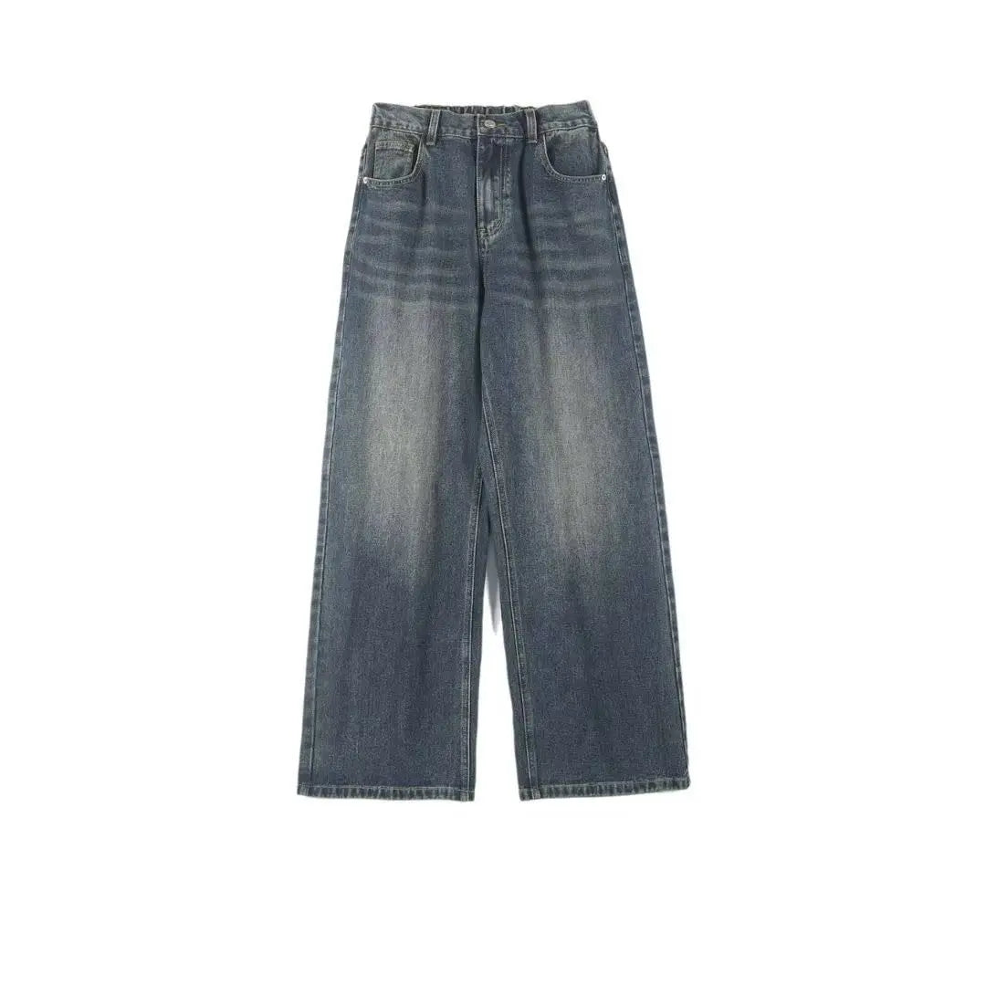 Men's Baggy Jeans Y2k Straight Leg Mid Waisted Solid Streetwear Loose Fit Vintage Hip Hop Denim Pants