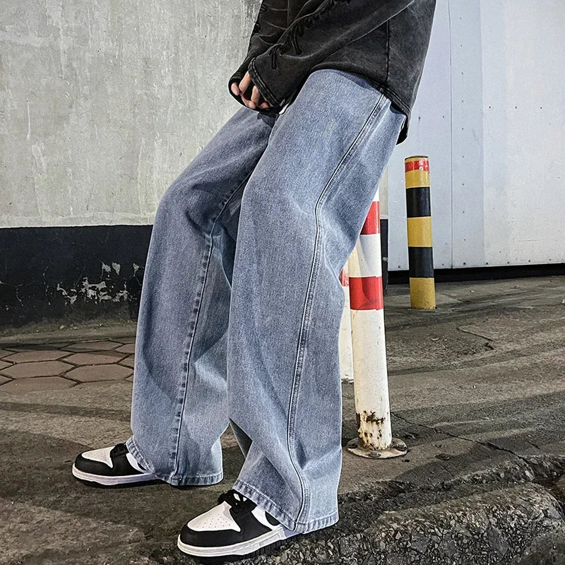 Good Quality Streetwear Loose Jeans Men Korean Style Fashion Loose Straight Wide Leg Pants Men's Brand Clothing Black Light Blue