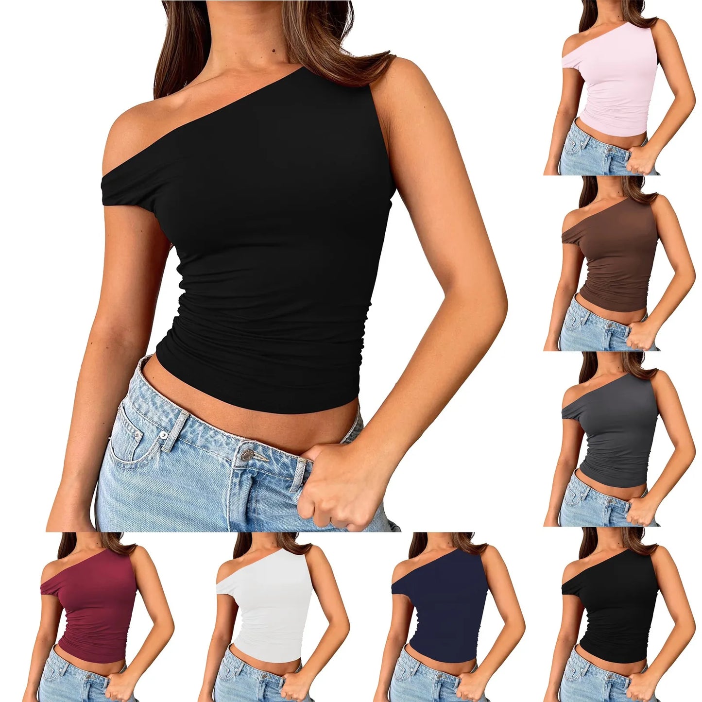 Women Off The Shoulder Sleeveless Soild Sexy Cute Tee Slim Fit Tight Crop-Top T Shirt Tank Tank Tops for Women Crop Top Tank Top