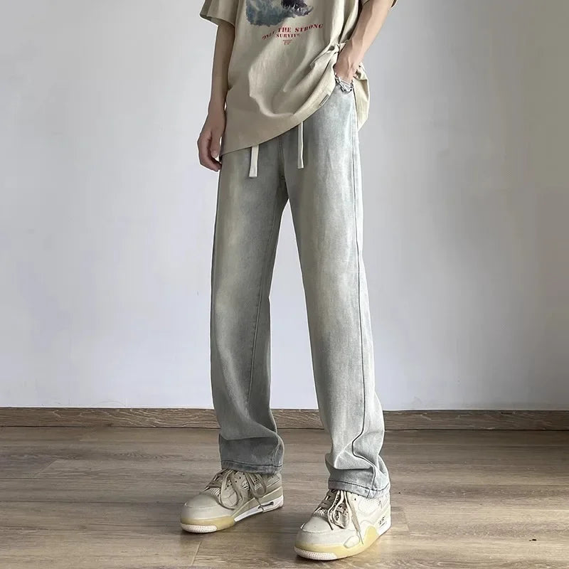 2025 Mens Loose Fit Jeans Retro High Waist Straight Leg Pants Casual Streetwear Fall Outfit Trendy