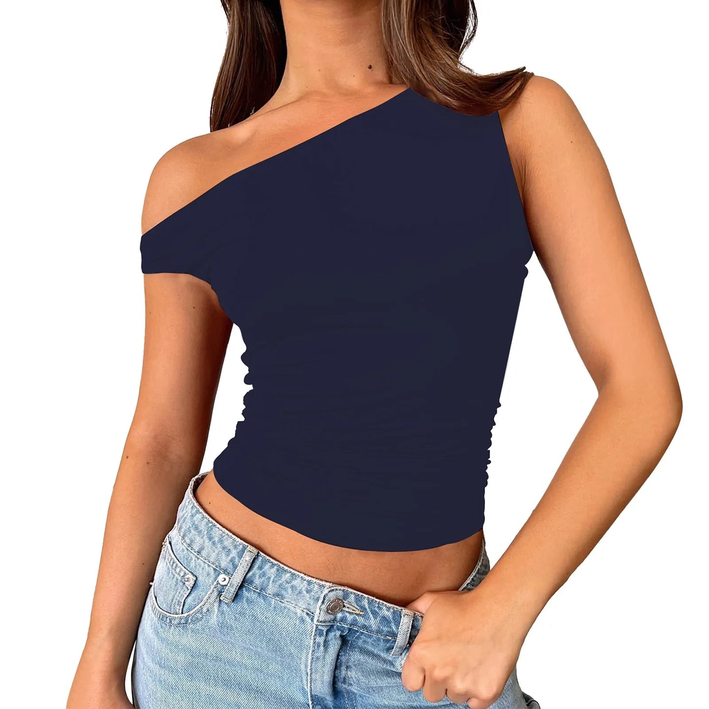 Women Off The Shoulder Sleeveless Soild Sexy Cute Tee Slim Fit Tight Crop-Top T Shirt Tank Tank Tops for Women Crop Top Tank Top