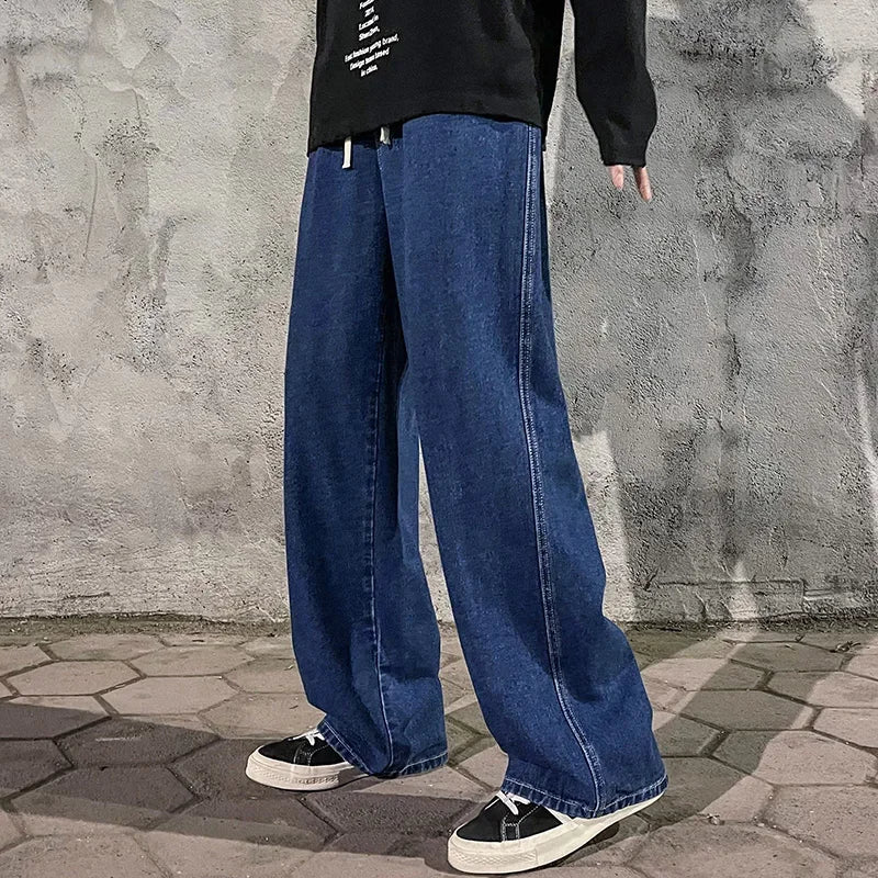 Good Quality Streetwear Loose Jeans Men Korean Style Fashion Loose Straight Wide Leg Pants Men's Brand Clothing Black Light Blue