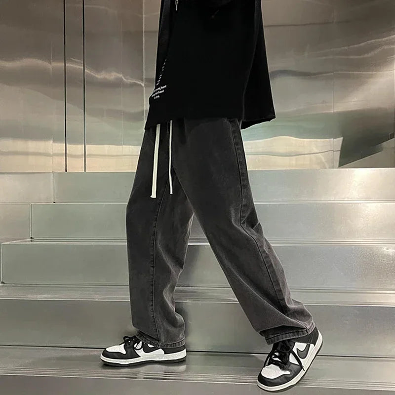 2025 Mens Loose Fit Jeans Retro High Waist Straight Leg Pants Casual Streetwear Fall Outfit Trendy